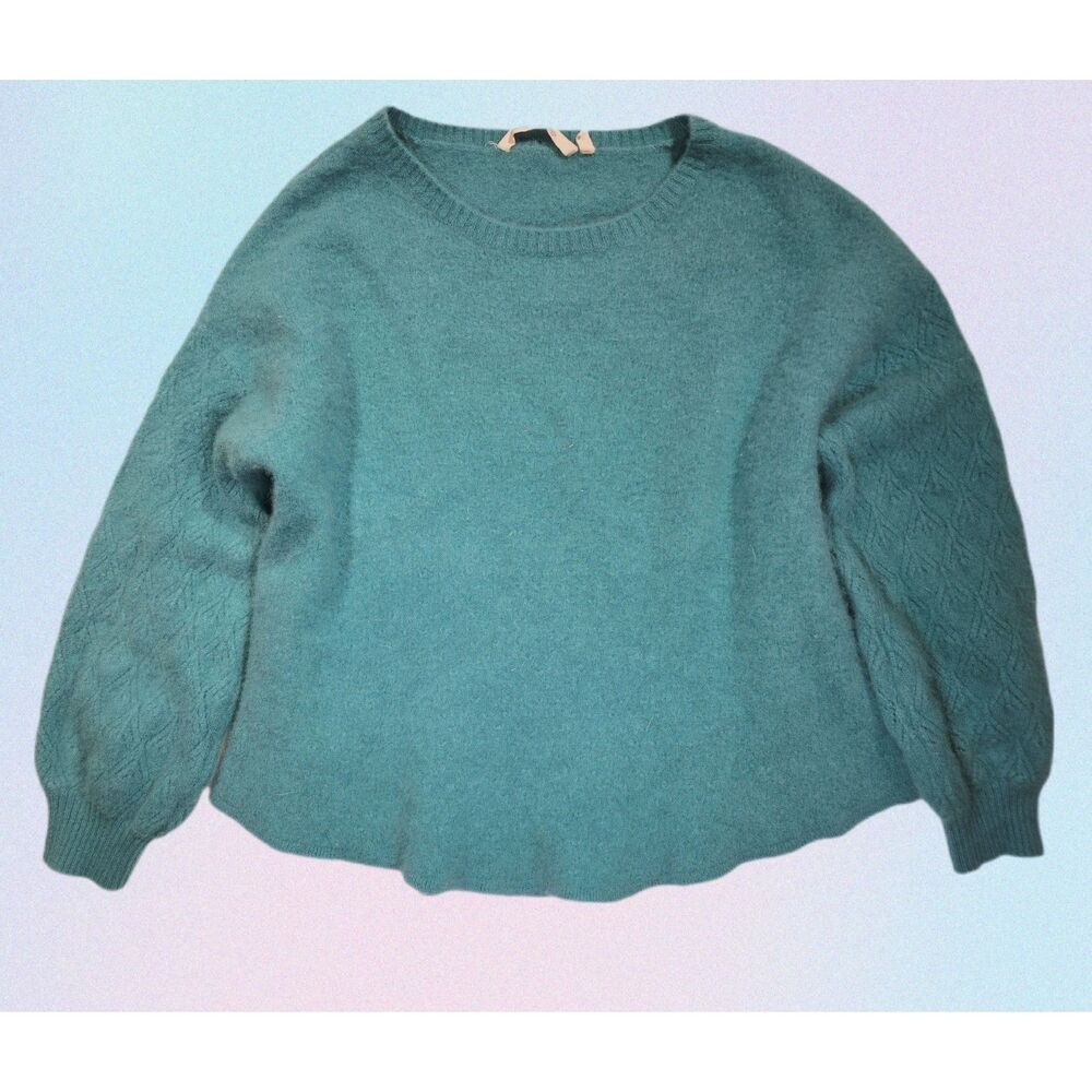 Soft Surroundings 100% Cashmere Sweater 1X Teal Fuzzy Crew Neck Luxe Cozy